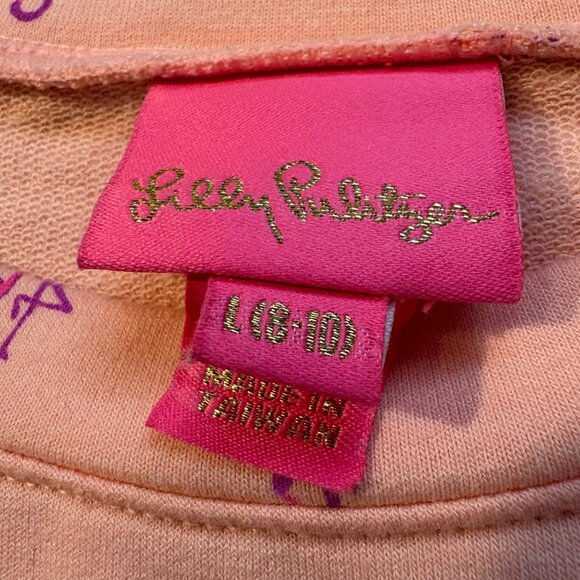 Lilly Pulitzer Girls Flamingo Print Long Sleeve Sweatshirt Top L (8-10) Peach - Picture 2 of 3